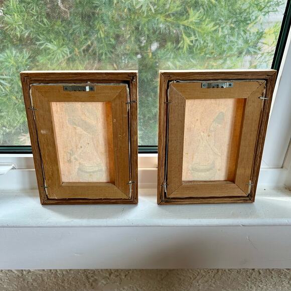 Vintage Framed Paintings Boy And Girl on Chamber Pots, set of 2 - Picture 5 of 11